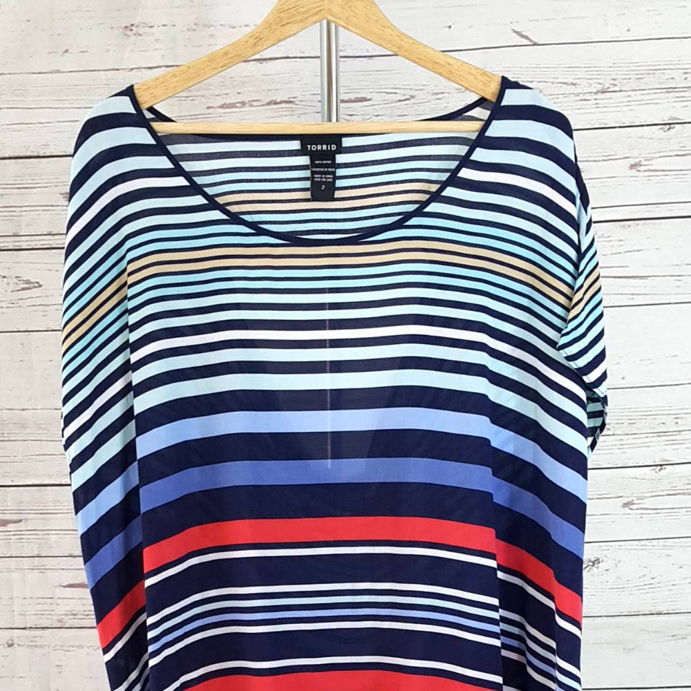 Torrid multi striped draped open back dolman top - Picture 3 of 5